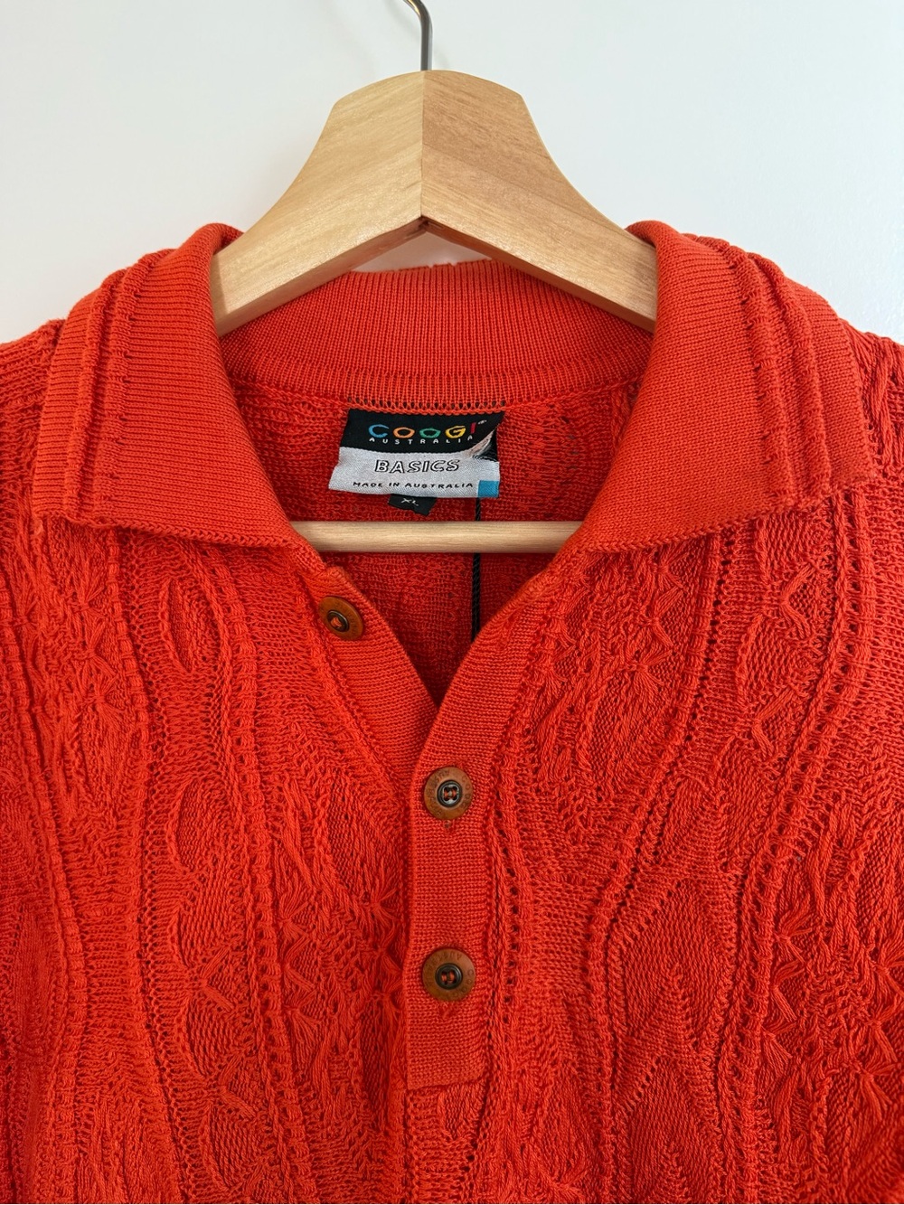 COOGI Men's Bright Orange Cable-Knit Polo Sweater